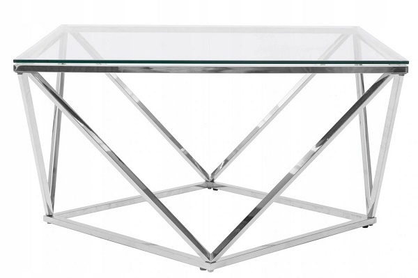 stolik szklany z metalowymi nogami